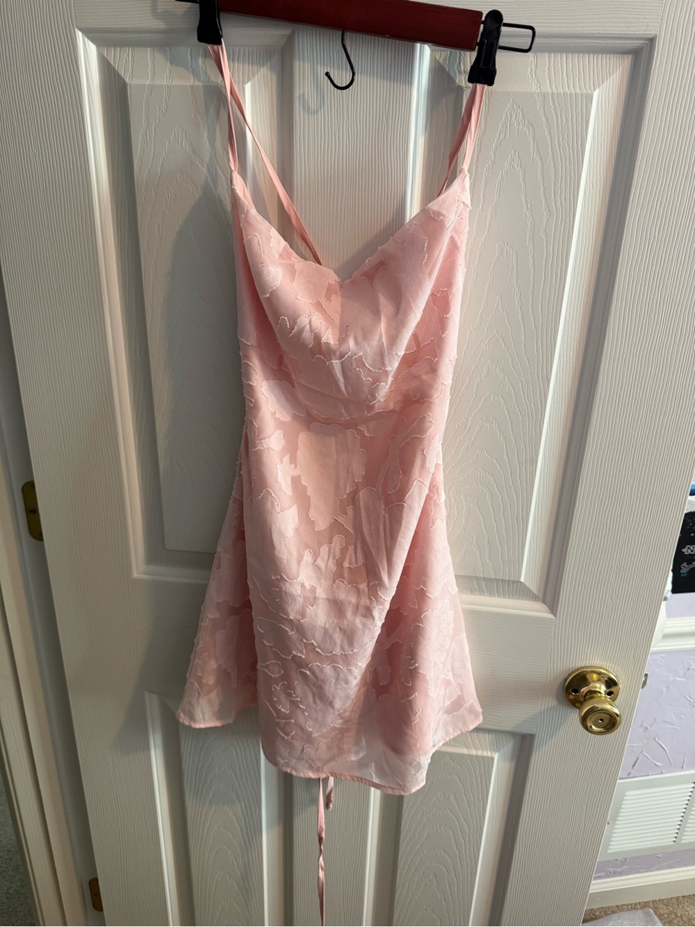 SHEIN Blush Pink Backless Satin Slip Dress with Floral Jacquard